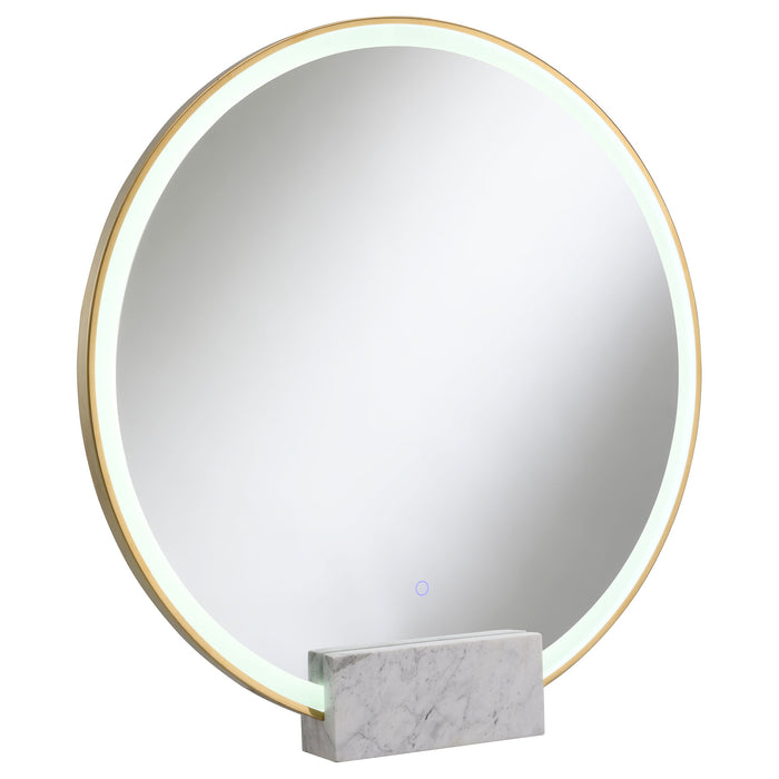 Coaster Jocelyn Round Table Top LED Vanity Mirror White Marble Base Chrome Frame Gold Frame