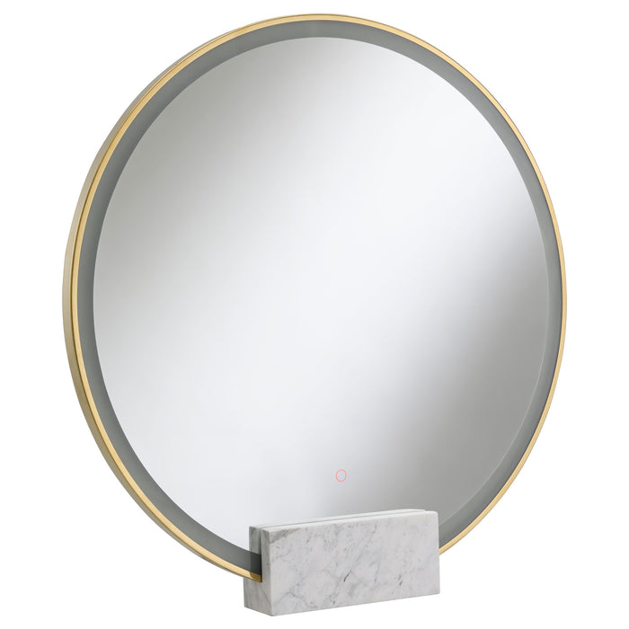 Coaster Jocelyn Round Table Top LED Vanity Mirror White Marble Base Chrome Frame Gold Frame