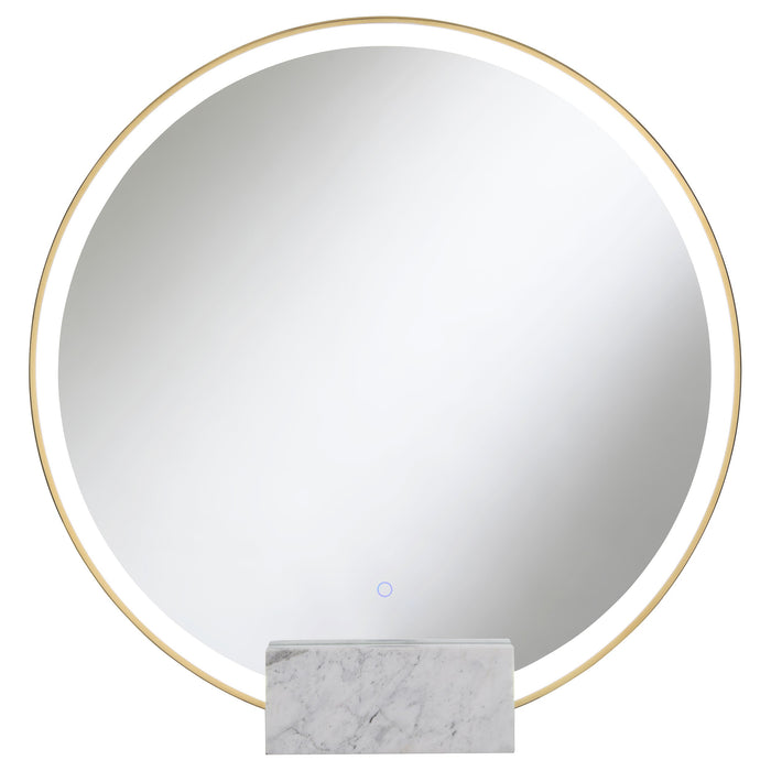 Coaster Jocelyn Round Table Top LED Vanity Mirror White Marble Base Chrome Frame Gold Frame