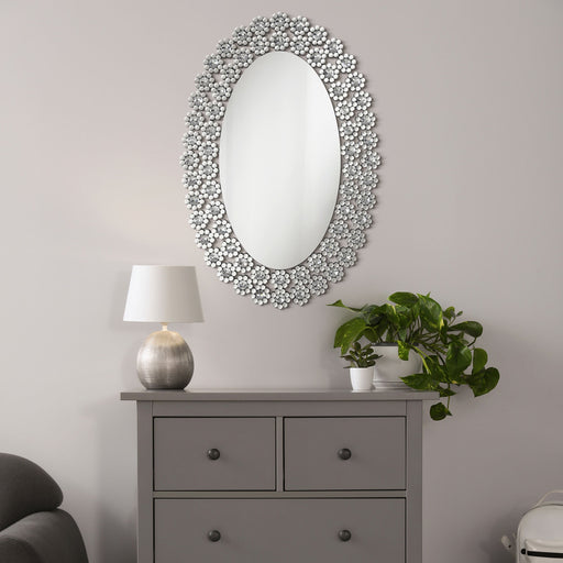 Coaster Colleen Oval Wall Mirror with Faux Crystal Blossoms Default Title