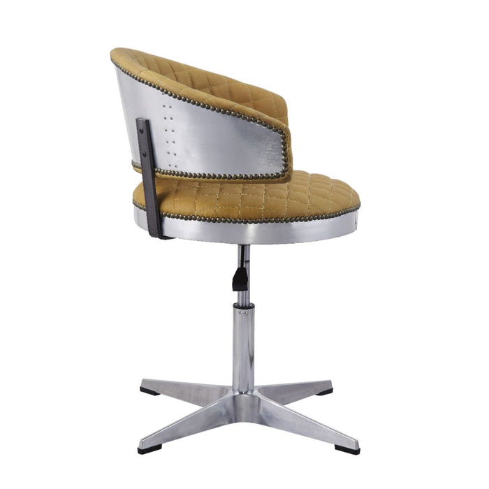 Brancaster Top Grain Leather Adjustable Swivel Stool with Tufted