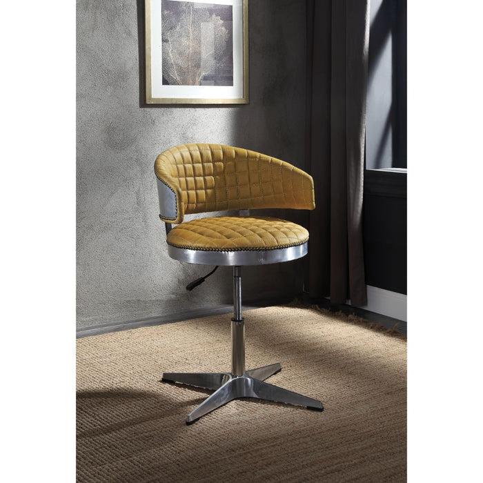 Brancaster Top Grain Leather Adjustable Swivel Stool with Tufted