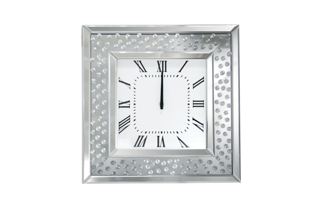 Nysa Square Glam Wall Clock with Faux Crystals Inlay