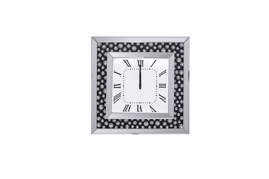 Nysa Square Glam Wall Clock with Faux GemStones Inlay