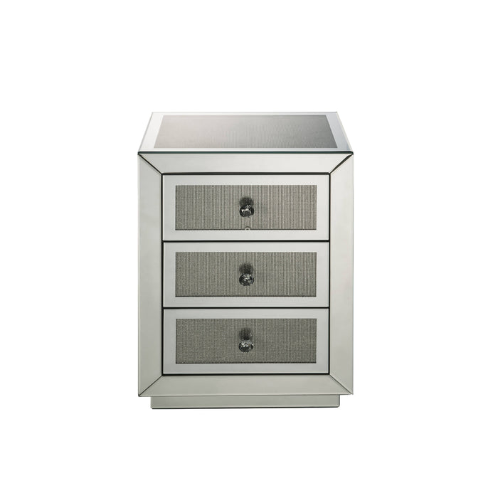 Noralie 3 Drawers Glam Rectangular Accent Table with Faux Diamonds Inlay