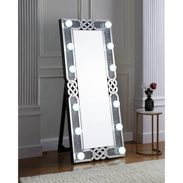 Noralie Rectangular Glam Floor Mirror with Faux Diamonds Inlay