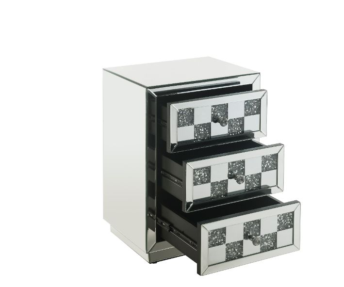 Noralie 3 Drawers Glam Rectangular Accent Table with Checkered Pattern