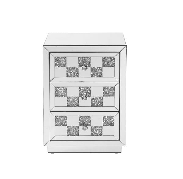 Noralie 3 Drawers Glam Rectangular Accent Table with Checkered Pattern