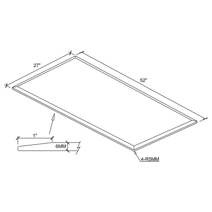 52x27-inch 6mm Rectangular Clear Tempered Glass Top