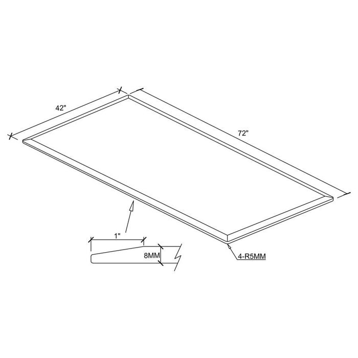 72x42-inch 8mm Rectangular Clear Tempered Glass Top