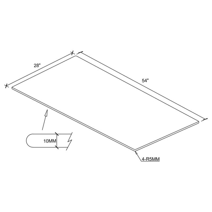 54x28-inch 10mm Rectangular Clear Tempered Glass Top