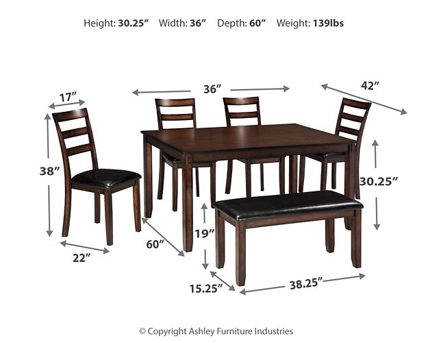 Coviar Dining Table and Chairs with Bench (Set of 6)