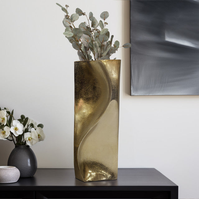 Warner Pinched Metal Vase, Gold
