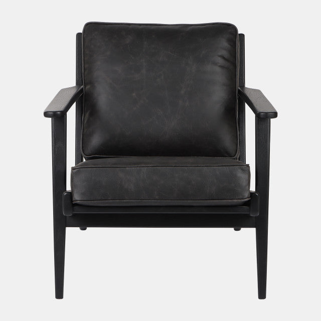33" Andromeda Top Grain Leather Accent Chair, Black