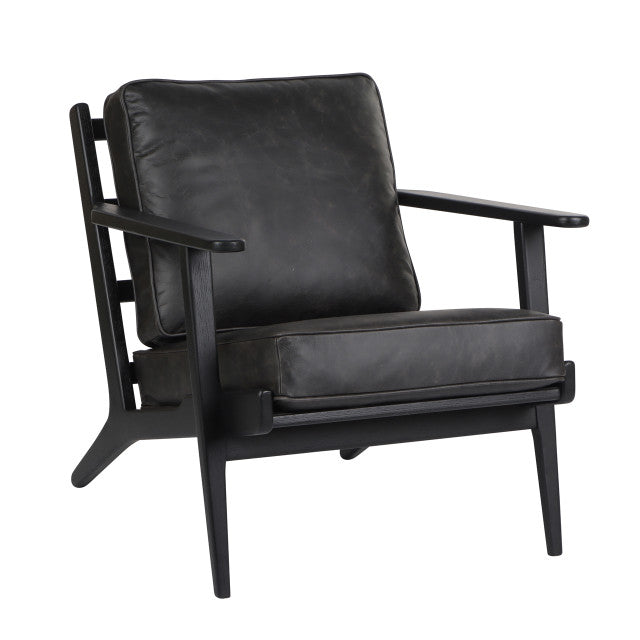 33" Andromeda Top Grain Leather Accent Chair, Black