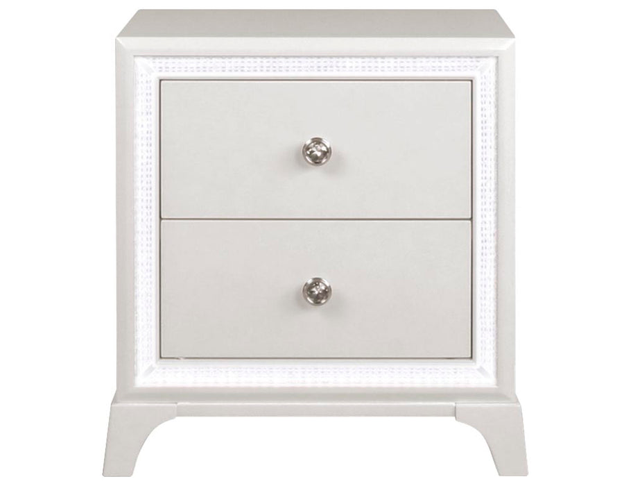 Cassie Illuminating Glam Nightstand, Shimmering Pearl Finish