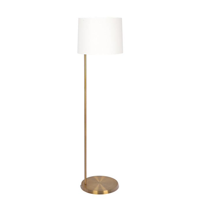 Zenith Offset Brass Base Floor Lamp with Drum-shaped Linen Shade