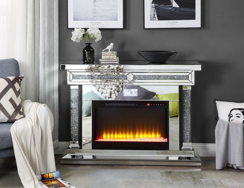 Noralie Glam Fireplace with Bluetooth & Faux Diamonds Inlay