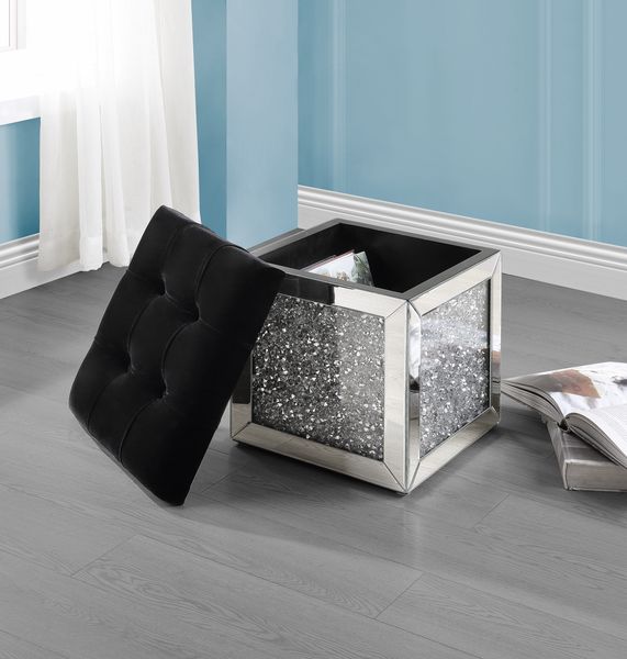 Noralie Square Glam Ottoman with Storage