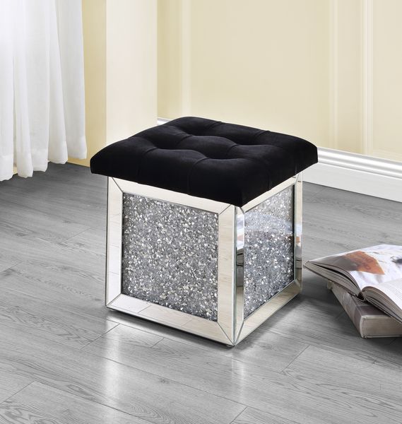 Noralie Square Glam Ottoman with Storage