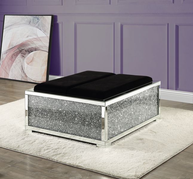 Noralie Rectangular Glam Ottoman with Storage