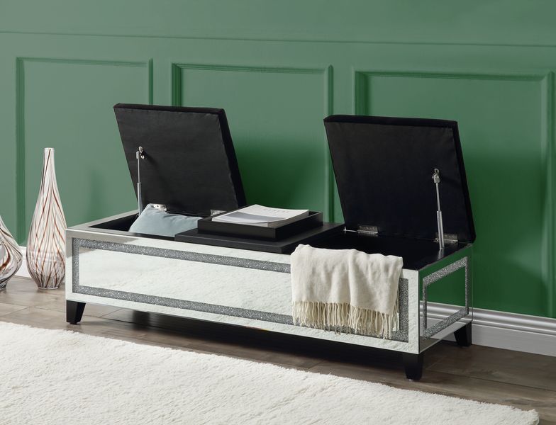 Noralie 51"L Glam Bench with Storage & Faux Diamonds Inlay