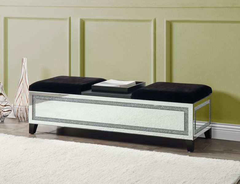 Noralie 51"L Glam Bench with Storage & Faux Diamonds Inlay