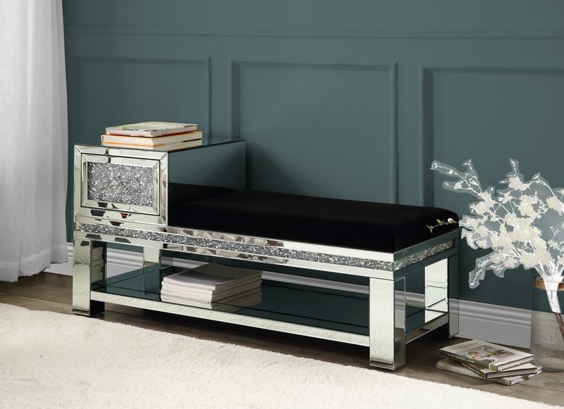 Noralie 47"L Glam Bench with Storage & Faux Diamonds Inlay