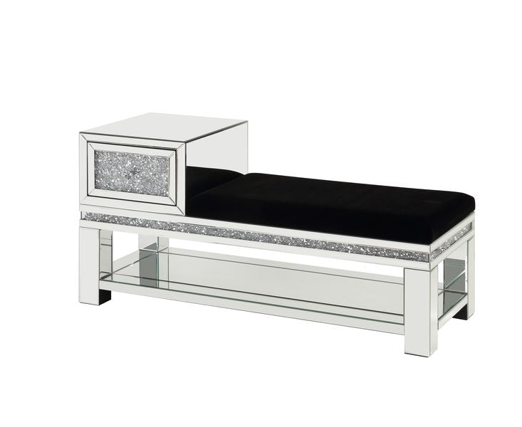 Noralie 47"L Glam Bench with Storage & Faux Diamonds Inlay