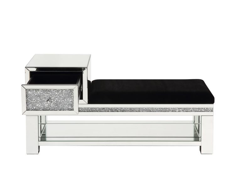 Noralie 47"L Glam Bench with Storage & Faux Diamonds Inlay