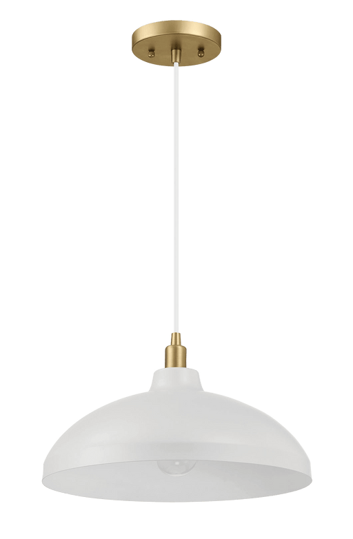 Astral Single Light White Pendant Lamp with Golder Brass Finish for Entrance Kitchen Island 14"D × 8"H - West Lamp