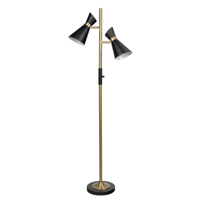 Axis Brassed Gold Floor Lamp with 4-Way Switch Double Spots with Metal Base - West Lamp