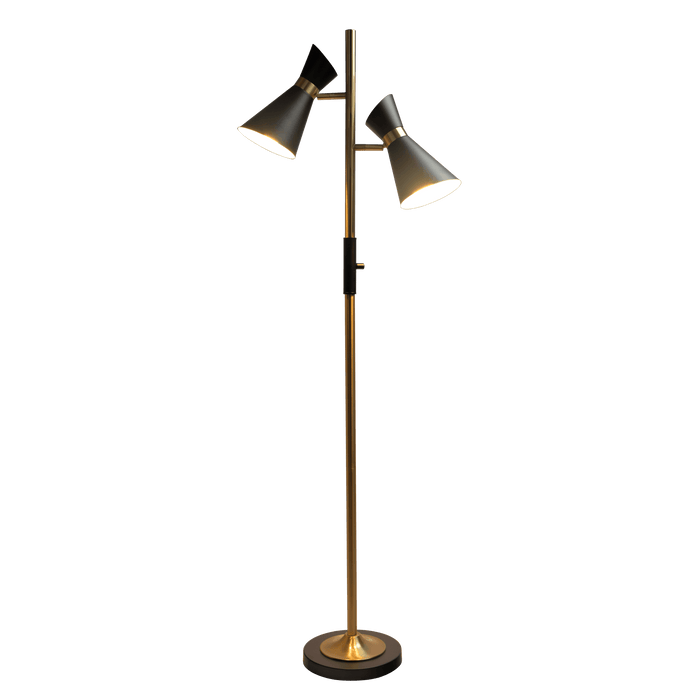 Axis Brassed Gold Floor Lamp with 4-Way Switch Double Spots with Metal Base - West Lamp