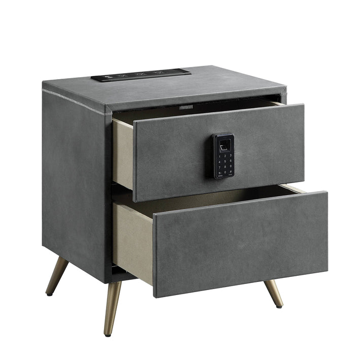 Doris 22"H Top Grain Leather Nightstand with USB & Electric Lock