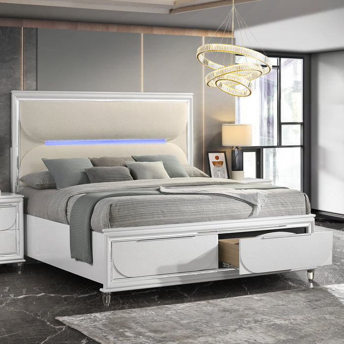 Tarian Upholstered Bed with Storage & LED