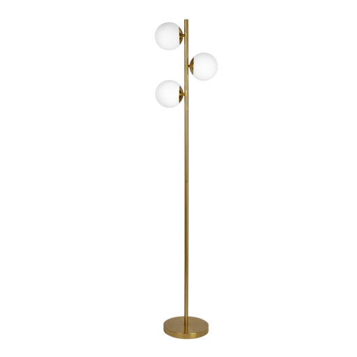 Brilliance Modern Gold Brush Floor Lamp, Opal Glass Shades and Round Metal Base - West Lamp