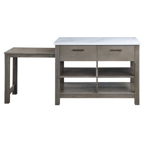 Feivel Rectangular 2 Drawers Kitchen Island with Pull Out Table