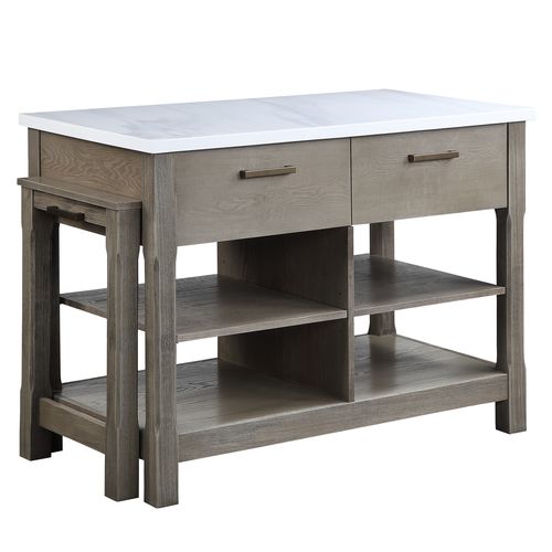 Feivel Rectangular 2 Drawers Kitchen Island with Pull Out Table