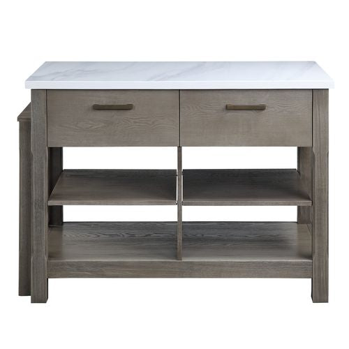 Feivel Rectangular 2 Drawers Kitchen Island with Pull Out Table