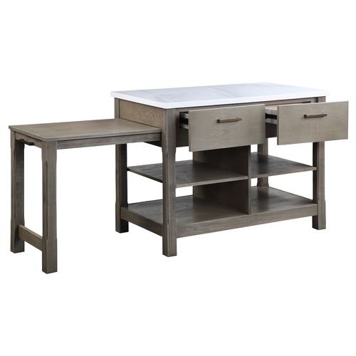 Feivel Rectangular 2 Drawers Kitchen Island with Pull Out Table