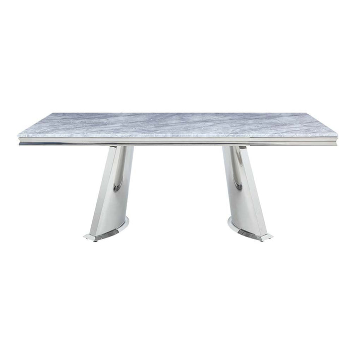 Destry Rectangular 79"L Dining Table with Marble Top & Pedestal Base
