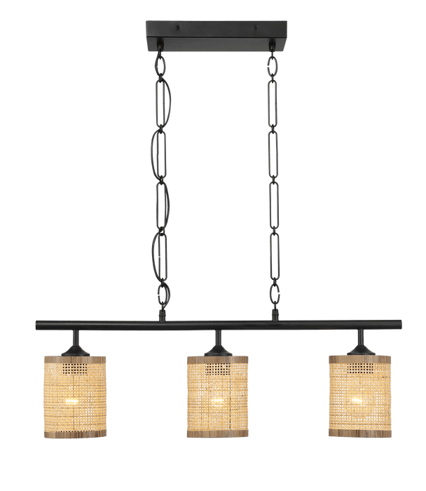 Elysian Three Lights Island With Natural Rattan Shade Farmhouse Chain Ceiling Lamp - West Lamp