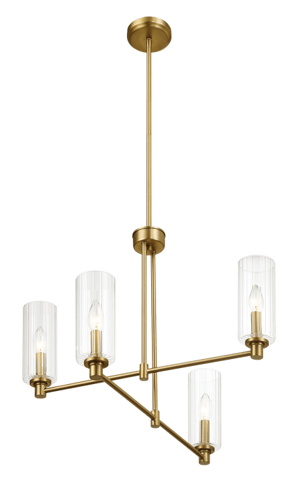 Enigma Four Lights Chandelier With Clear Ribbed Glass -Satin Brass - West Lamp