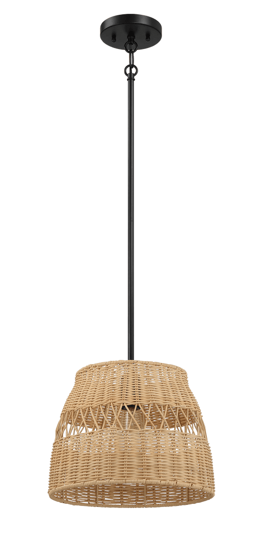 Essence Single Lights Pendant With Rattan Shade Black Metal Finish for Farmhouse Style - West Lamp