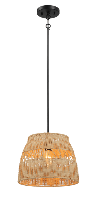 Essence Single Lights Pendant With Rattan Shade Black Metal Finish for Farmhouse Style - West Lamp