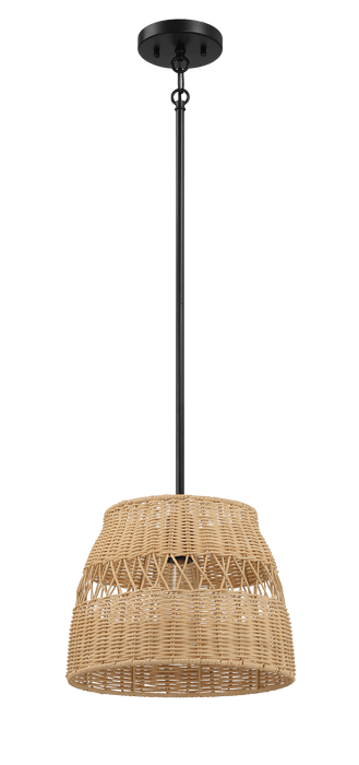 Essence Single Lights Pendant With Rattan Shade Black Metal Finish for Farmhouse Style - West Lamp