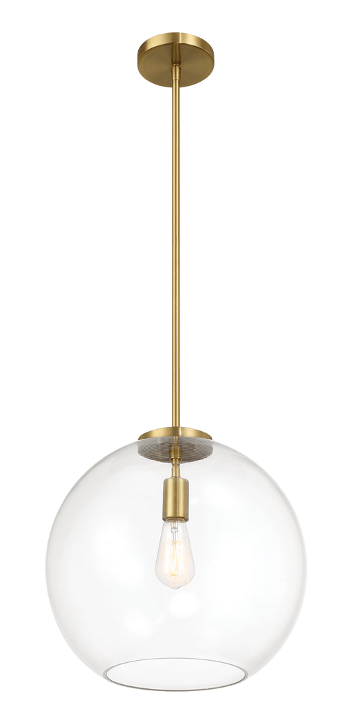 Gleam Single Light Pendant Lamp With Clear Globe Glass - Satin Brass - West Lamp