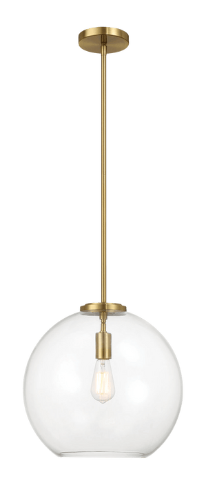 Gleam Single Light Pendant Lamp With Clear Globe Glass - Satin Brass - West Lamp