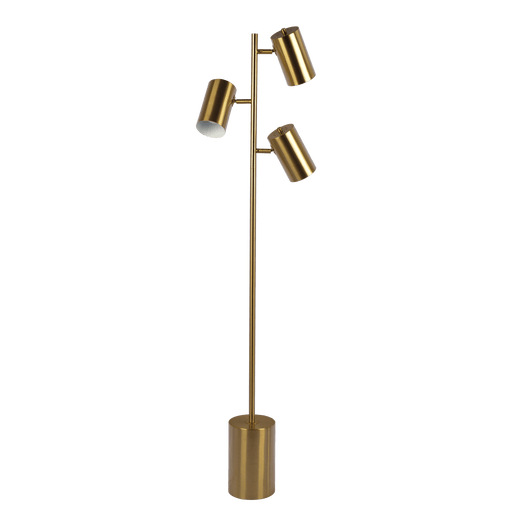 Harmony Brassed Gold Floor Lamp with Rotary Switch Triple Spots Metal Block Base - West Lamp