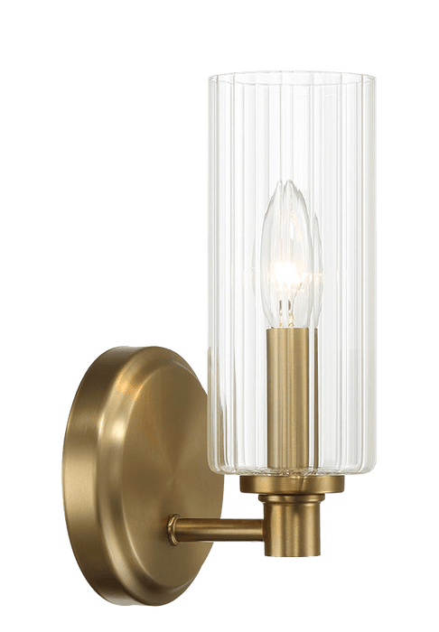 Jardin Single Light Wall Sconce With Clear Ribbed Glass - Satin Brass - West Lamp